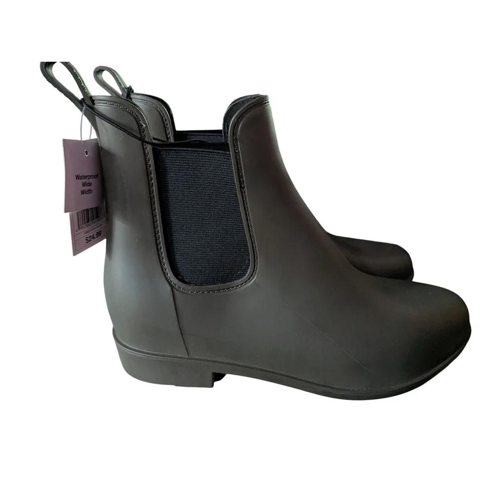 A New Day Women Olive Green Chelsea Rain Boots Waterproof Wide Width Size‎ 8W
